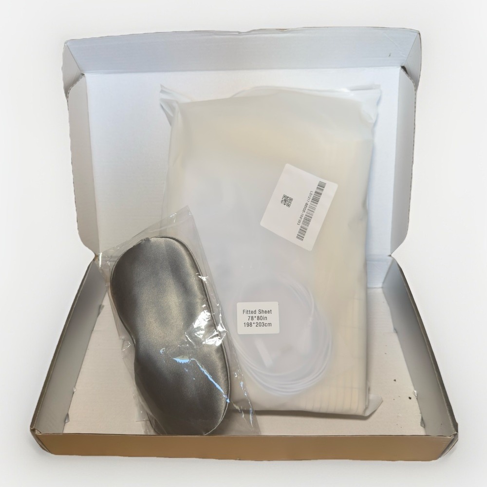 LiveGrounded KING Fitted Sheet 18" +‎ Mulberry Silk Sleep Mask Organic/Silver